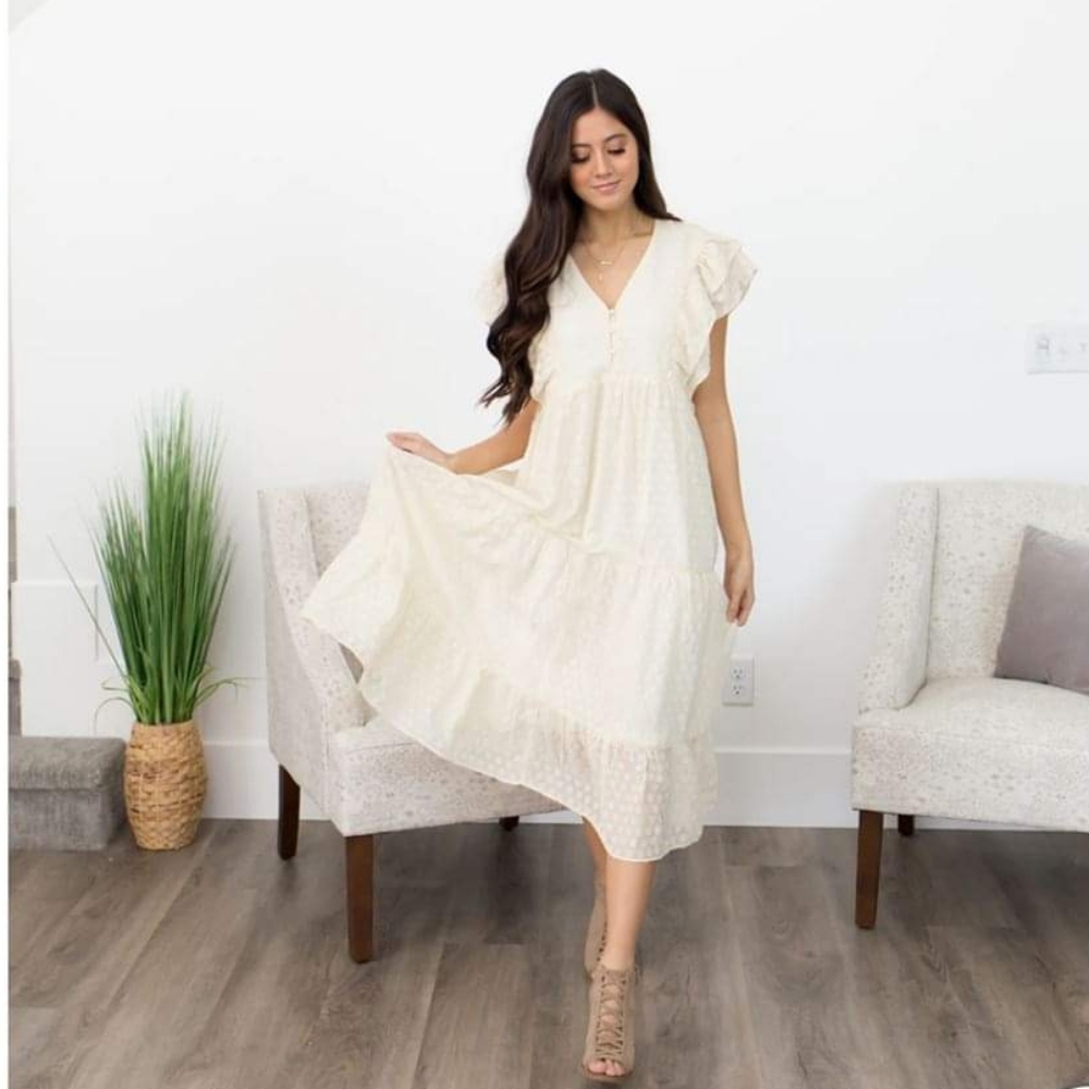 Ruffled cream midi dress